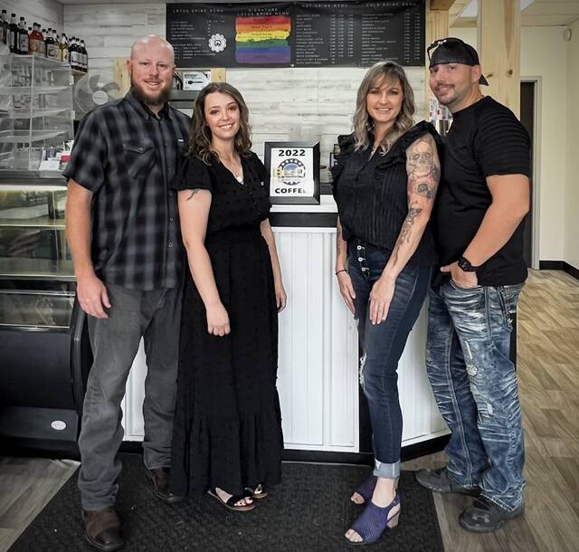 128756544_web1_SheBrews-user 
			
				                                SheBrews Coffee in Fayetteville, winner of the Brown County Chamber of Commerces 2022 Best of Brown County Coffee Award. From the left, Aric Kassner, Britney Kassner, Jennifer Icard, and Kyle Icard. Photo provided