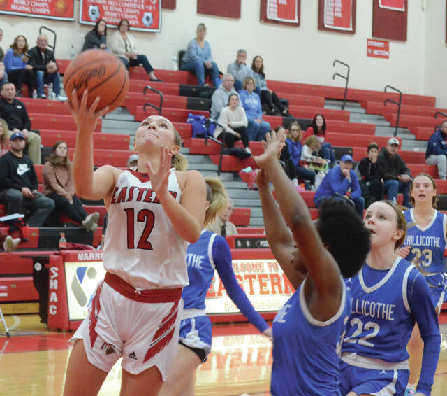 129295511_web1_leonard-2
Easterns Rylee Leonard buries a shot on transition during the Lady Warriors Jan. 21 win over Chillicothe. Photo by Wade Linville