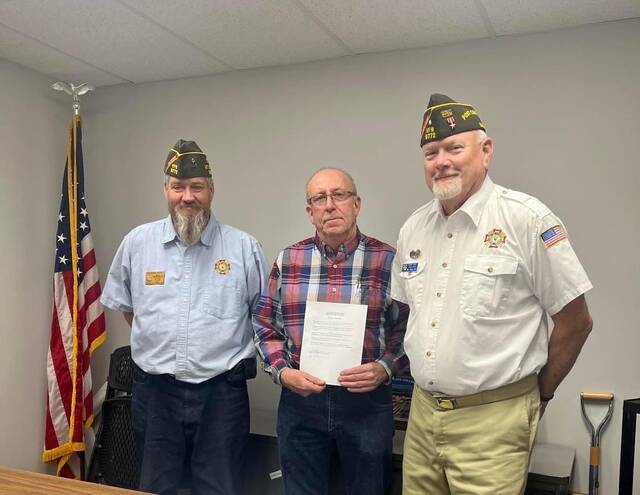 129465071_web1_vfw-9772
On March 16, Mt. Orab Mayor Joe Howser presented the Wilson Sroufe VFW Post 9772 with a proclamation recognizing its 75th anniversary.From the left, VFW Post 9772 Quartermaster Richard Dyer, Mt. Orab Mayor Joe Howser, and VFW Post 9772 Commander Dave Long.