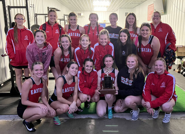 129674845_web1_SHAC_girls_track
The Eastern Brown High School track and field team was recently recognized for its runner-up finish in the Southern Hills Athletic Conference track and field meet. Pictured in the bottom row, left to right: Emma Copas, Raegan Renchen, Annie Grimes, Cierra Creighton, Laney Garrison, Addison Jones. Middle row, left to right: Kallie Smallwood, Ruth Barrow, Vivian Grimes, Sayde Rhoten, Caitlyn Colegate, Emilee Moermond. Back row, left to right: Etta Moore, Emma Buckamneer, Gabby Lamb, Brandy Shular, Charity Buckamneer, Kate Massie, Coach Katie Renchen.