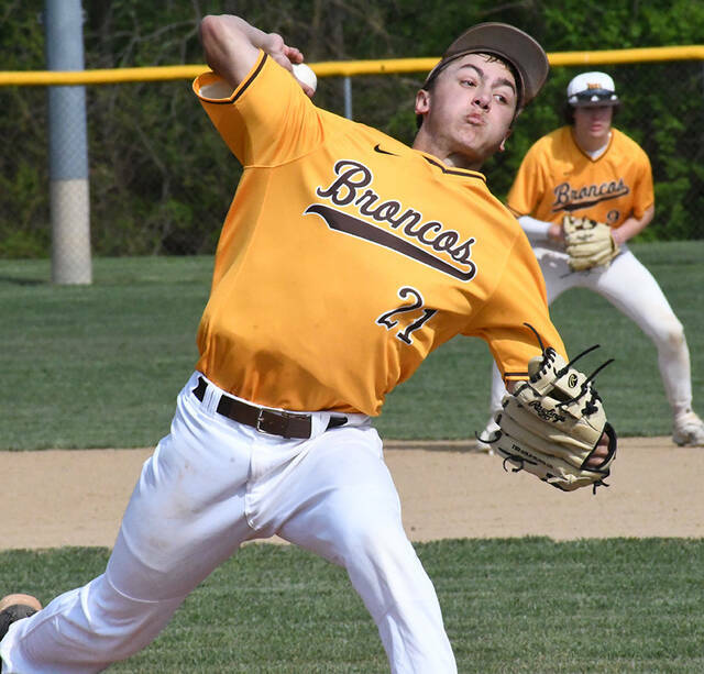 129739313_web1_WB_baseball_Abe_Crall
Three no-hitters by Western Brown High Schools Crall brothers, including two by Abe Crawl, above, were among the many highlights for the SBAAC American Conference baseball champion Broncos this season.