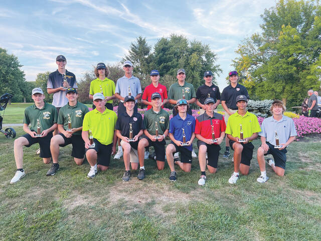 130012405_web1_SHAC-boys-all-league
This years All-Southern Hills Athletic Conference boys golf team. Front row, from the left, Breestin Schweickart (North Adams), Ethan Taylor (North Adams), Matthew Griffis (West Union), Marcus Lynch (Eastern), Connor Young (North Adams), Clay Phillips (Ripley), Kelton Robinson (Peebles), AJ Cooper (West Union), and Parker Hayslip (Manchester); back row, Saxon Wilkin (Lynchburg-Clay), Tegan Knox (Wes Union), Drew Kennedy (Manchester), Brody Fauber (Fairfield), Caleb DeAtley (North Adams), Drew Gallant (Eastern), and Wylee Sawyers (Eastern).