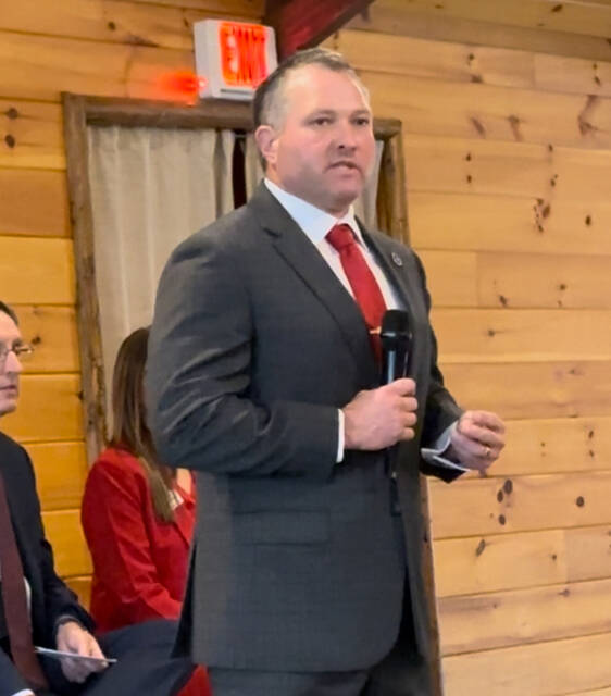 130282852_web1_ohara Tim OHara, candidate for Ohios Second Congressional District, recently received the endorsement of Brown County Sheriff Gordon Ellis. Above, OHara speaks publicly during a meet the candidates event held in December. Photo by Wade Linville