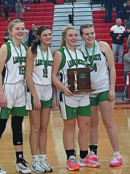 130431483_web1_fayetteville-girls-2
Members of the 2023-24 Fayetteville-Perry High School varsity girls basketball squad pose with their Southwest District Division IV runner-up award. From the left, Ryley Kleemeyer, Victoria Thompson, Elizabeth Attinger, and Lilee Coffman.
