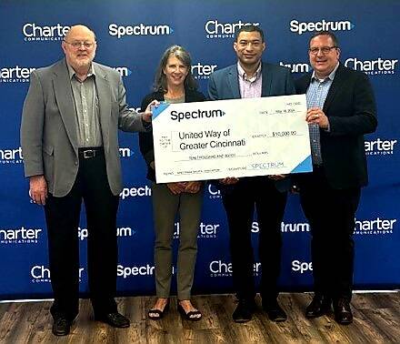 130625251_web1_Check-Presentation-1-
Spectrum recently announced the United Way of Greater Cincinnati has received a $10,000 Spectrum Digital Education grant for its Adams and Brown counties Early Learning Digital Skills Program. From the left, Barry Woodruff, Brown County Commissioner; Sally Aiken, Director, Eastern Area, United Way of Greater Cincinnati; Sam Bain, Director, State Government Affairs, Spectrum; and Mike Hogan, Director, Public Relations, Spectrum.