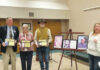 
			
				                                Four new members were inducted into the Brown County History Hall of Fame during a ceremony hosted by the Brown County Historical Society Oct. 24. From the left, are 2024 inductee Dr. Ned Lodwick, Betty Campbell (holding the plaque for 2024 inductee Dr. Elizabeth Campbell), Mike McQueary (holding the plaque for 2024 inductees William Dixon and Cornelius Washburn), and Brown County Historical Society President Susan Bell. Photo by Wade Linville
 
			
		