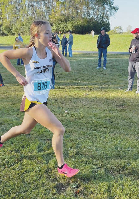 <p>With a third place finish in this year’s Southern Buckeye Athletic/Academic Conference American Division girls cross country championship race, Western Brown freshman Harper Jones has earned SBAAC American Division First Team honors. Photo provided</p>